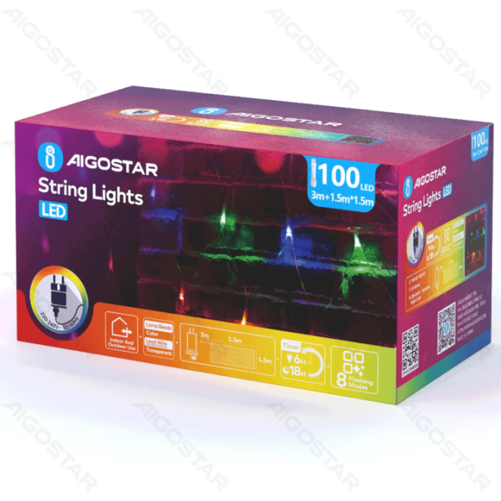 Žemos įtampos tinklinės plokščios girliandos, RGBY, 1.5m*1.5m, IP44, vidaus ir lauko, spalvota dėžutė