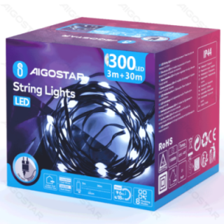 Low voltage string lights(PVC & copper), cold white, 30m ,IP44, Indoor&Outdoor, Color box