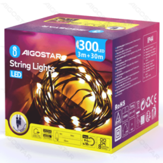 Low voltage string lights(PVC & copper), warm white, 30m ,IP44, Indoor&Outdoor, Color box