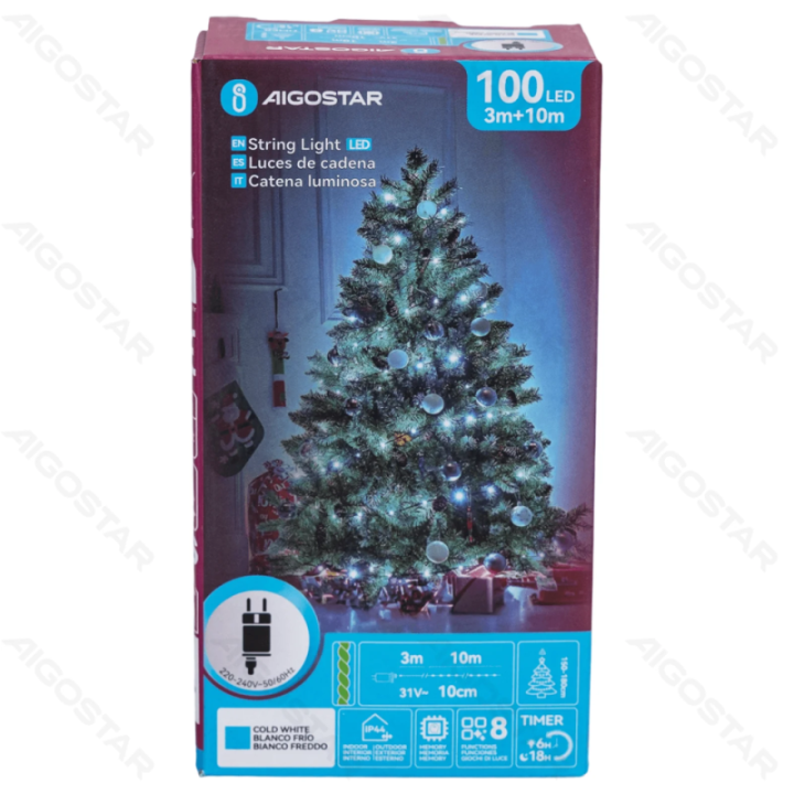 Žemos įtampos girliandos (PVC & copper), šaltai balta, 10m ,IP44, vidaus ir lauko, spalvota dėžutė