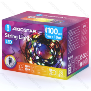 Žemos įtampos girliandos (PVC & copper), RGBY, 10m ,IP44, vidaus ir lauko, spalvota dėžutė