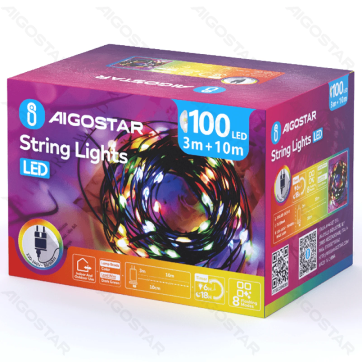 Žemos įtampos girliandos (PVC & copper), RGBY, 10m ,IP44, vidaus ir lauko, spalvota dėžutė