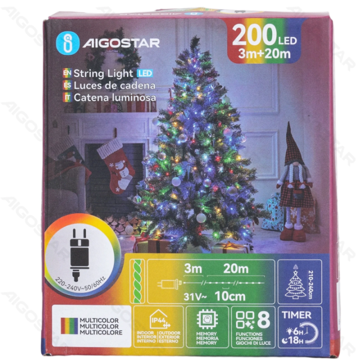 Žemos įtampos girliandos (PVC & copper), RGBY, 20m ,IP44, vidaus ir lauko, spalvota dėžutė