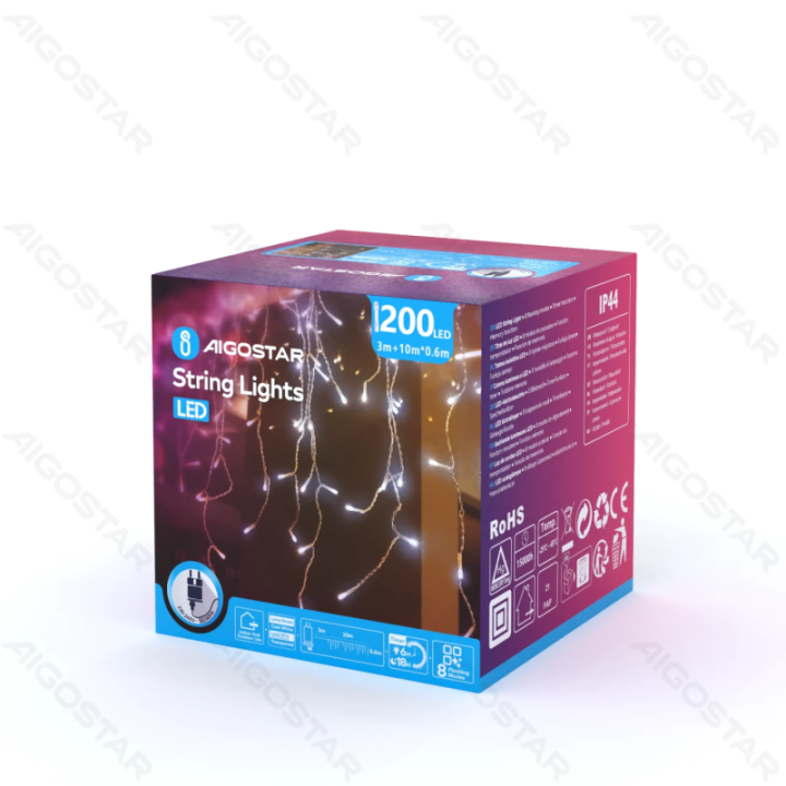 Žemos įtampos varveklių (banguotos) plokščios girliandos, šaltai balta, 10m*0.6m ,IP44, vidaus ir lauko, 50 juostelių, spalvota…