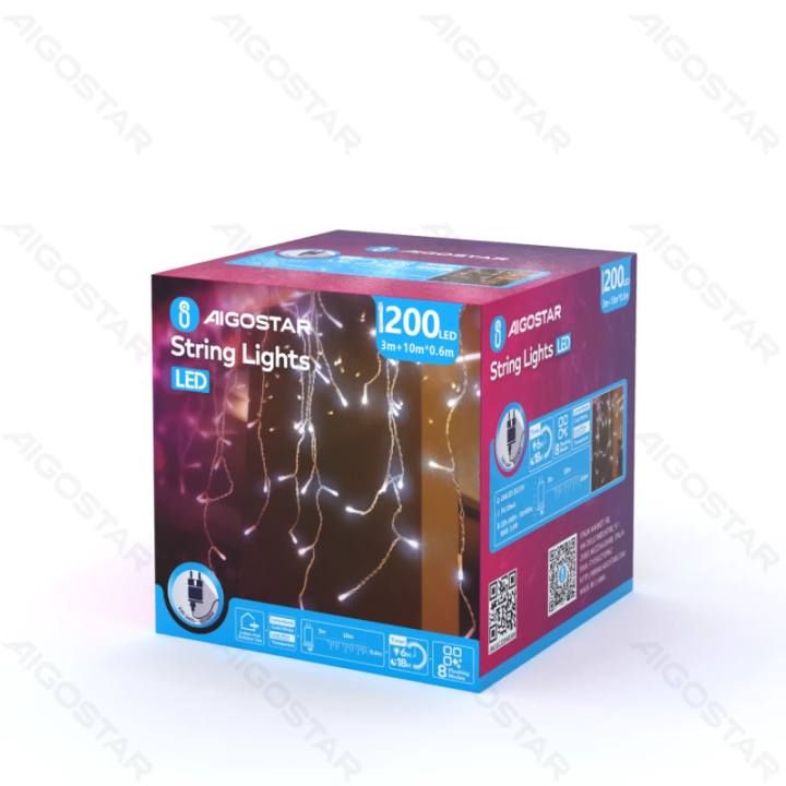 Žemos įtampos varveklių (banguotos) plokščios girliandos, šaltai balta, 10m*0.6m ,IP44, vidaus ir lauko, 50 juostelių, spalvota…