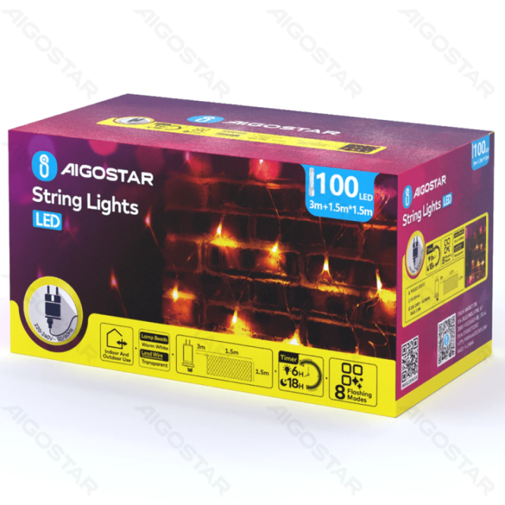 Žemos įtampos tinklinės plokščios girliandos, šilta balta, 1.5m*1.5m ,IP44, vidaus ir lauko, spalvota dėžutė