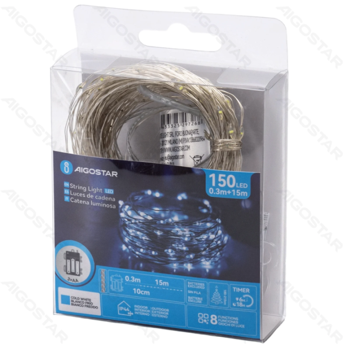 3AA battery copper wire string lights, cold white, 15m ,IP44, Indoor&Outdoor