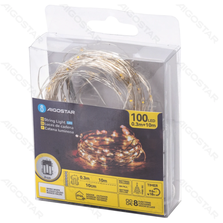 3AA battery copper wire string lights, warm white, 10m ,IP44, Indoor&Outdoor