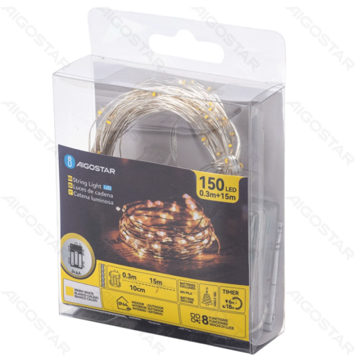 3AA battery copper wire string lights, warm white, 15m ,IP44, Indoor&Outdoor