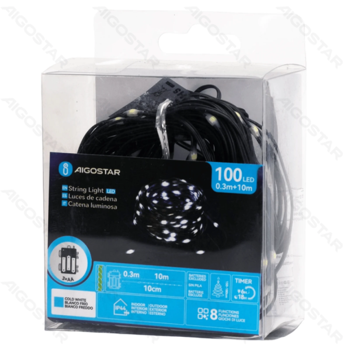 3AA battery string lights (PVC & copper), cold white, 10m ,IP44, Indoor&Outdoor