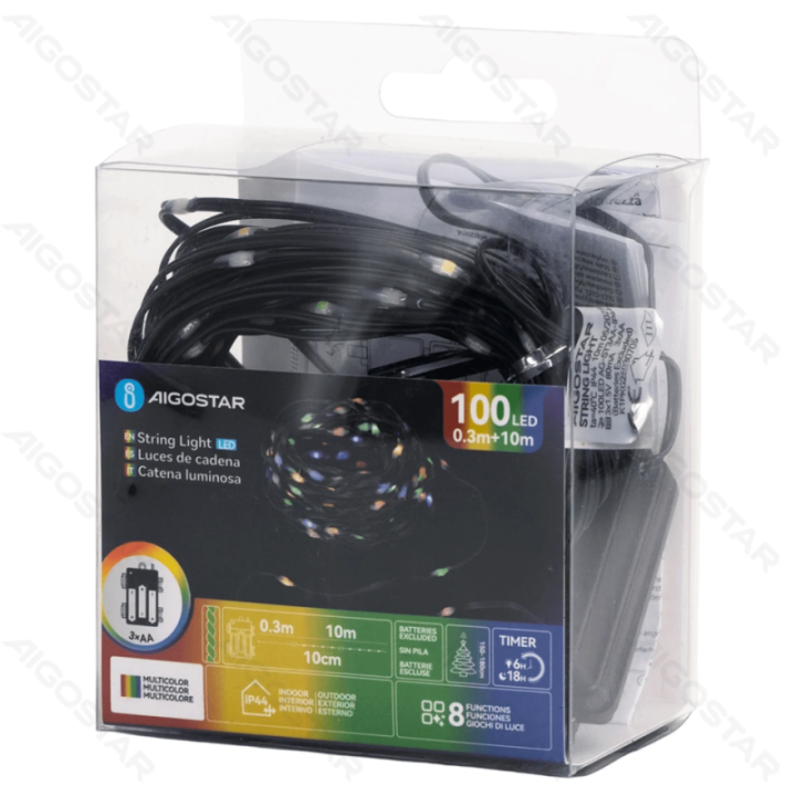 3AA battery string lights (PVC & copper), RGBY, 10m ,IP44, Indoor&Outdoor