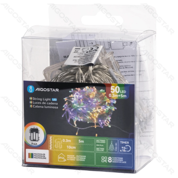 3AA battery flat string lights, RGBY, 5m ,IP44, Indoor&Outdoor