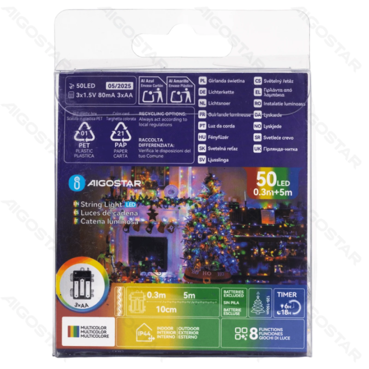 3AA battery flat string lights, RGBY, 5m ,IP44, Indoor&Outdoor