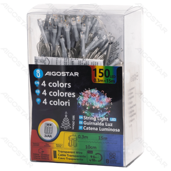 3AA battery flat string lights, RGBY, 15m ,IP44, Indoor&Outdoor