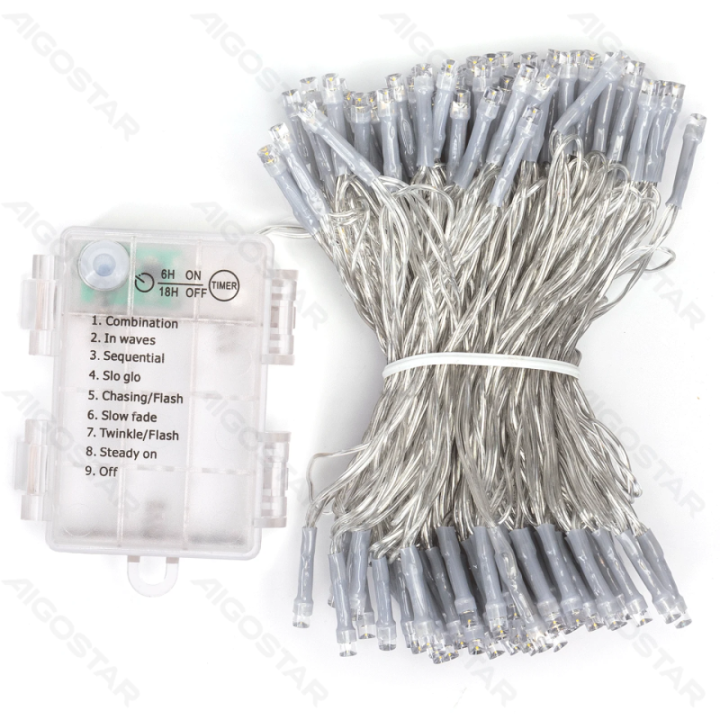 3AA baterijomis plokščios girliandos, RGBY, 15m ,IP44, vidaus ir lauko