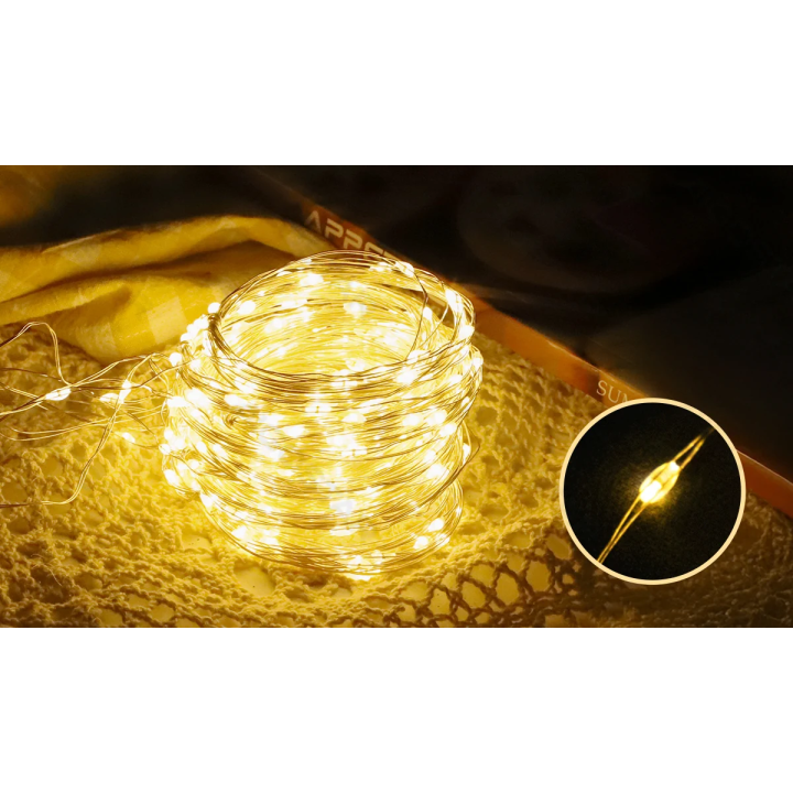 Mygtukinės baterijos girlianda - varinis laidelis - Šilta balta - 4m - IP20 Vidaus