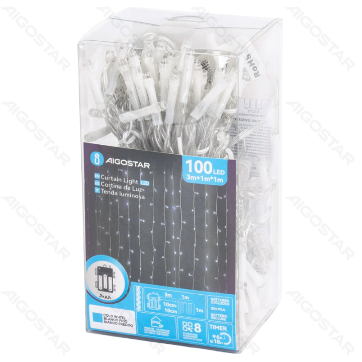 3AA battery curtain flat string lights, cold white, 1m*1m 10 strips ,IP44, Indoor&Outdoor