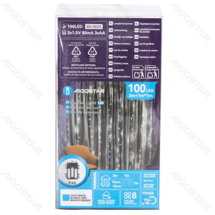 3AA battery curtain flat string lights, cold white, 1m*1m 10 strips ,IP44, Indoor&Outdoor