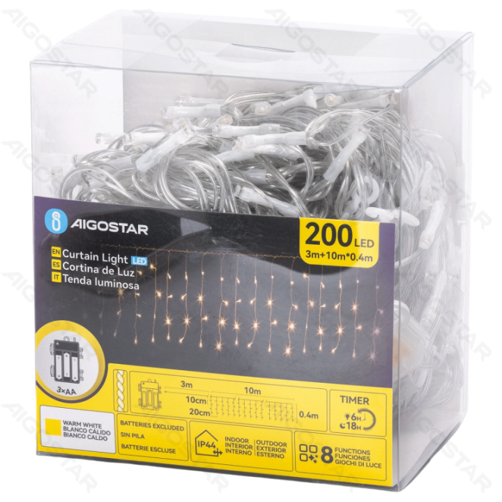 3AA battery icicle (flush) flat string lights, warm white, 10m*0.4m 50 strips ,IP44, Indoor&Outdoor