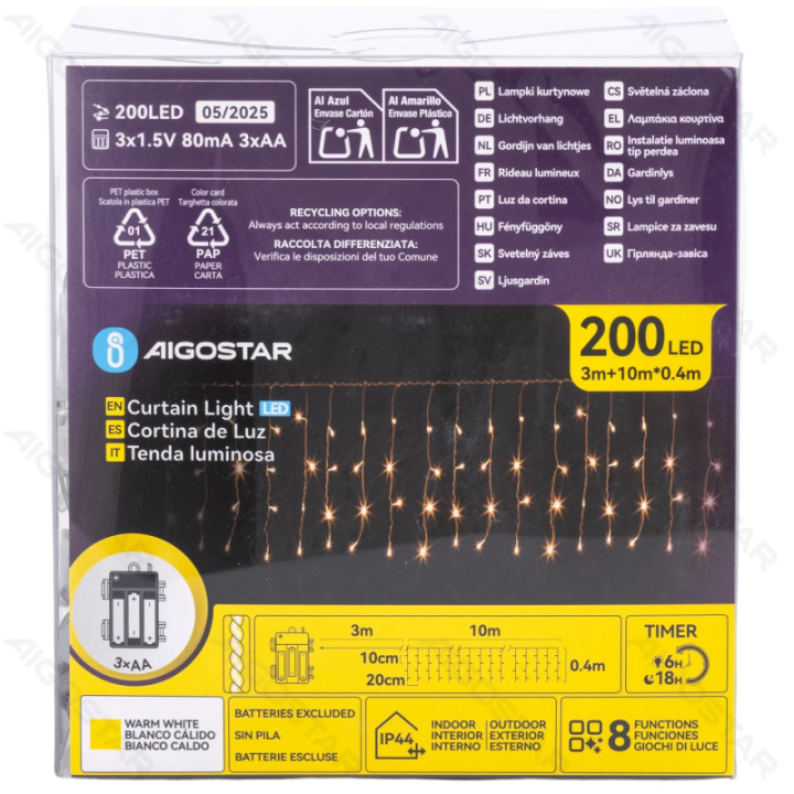 3AA battery icicle (flush) flat string lights, warm white, 10m*0.4m 50 strips ,IP44, Indoor&Outdoor