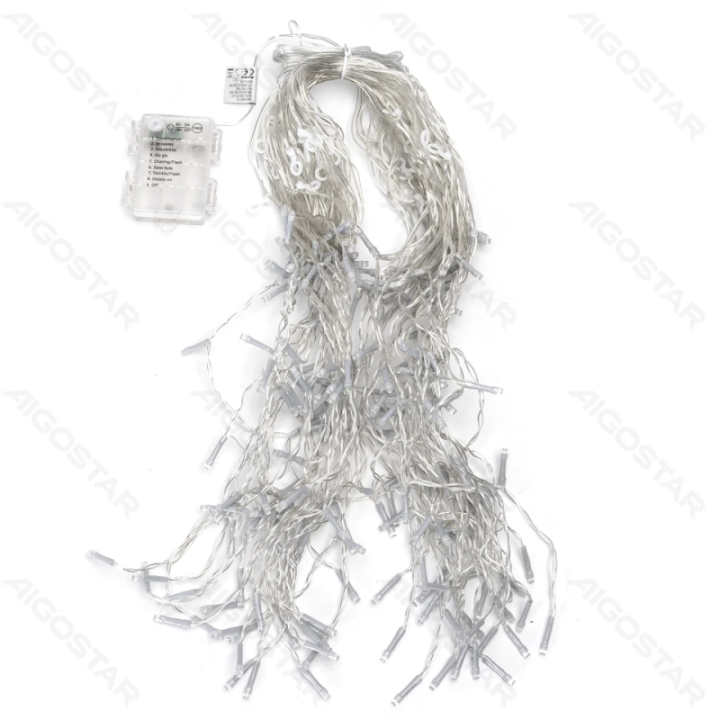 3AA baterijų varveklio (lygus) plokščias girliandas, balta, 10m*0.4m 50 juostų ,IP44, Vidaus&Lauko