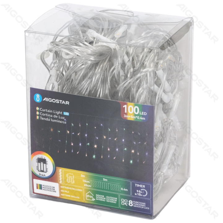 3AA battery icicle (flush) flat string lights, RGBY, 5m*0.4m 25 strips ,IP44, Indoor&Outdoor