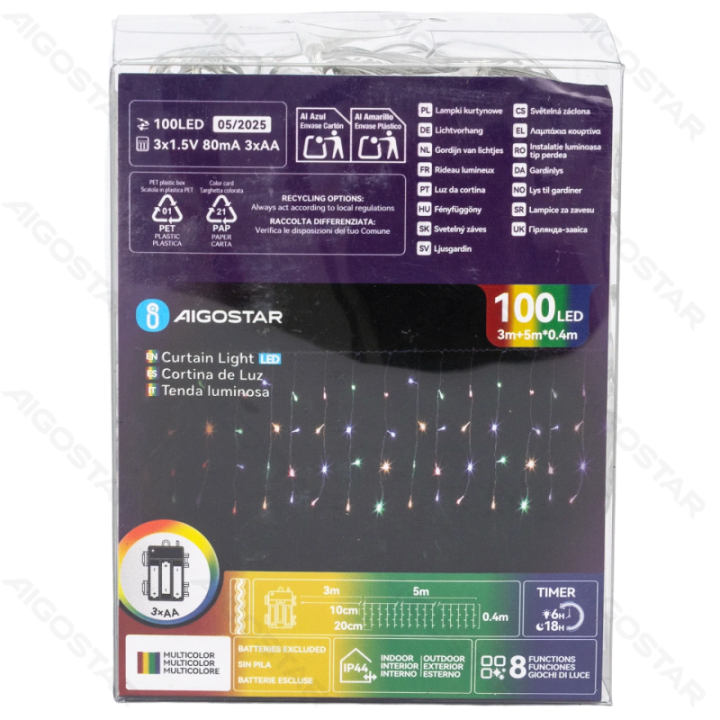 3AA battery icicle (flush) flat string lights, RGBY, 5m*0.4m 25 strips ,IP44, Indoor&Outdoor