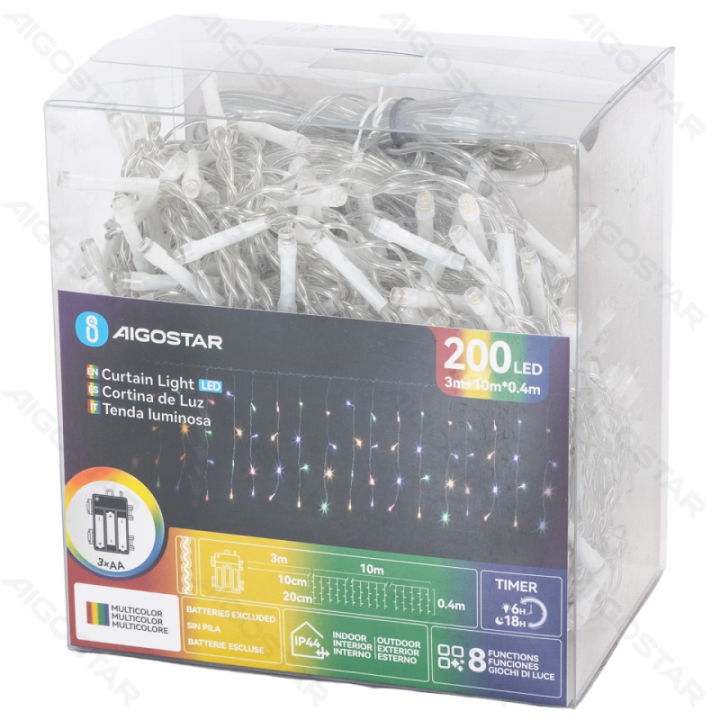 3AA battery icicle (flush) flat string lights, RGBY, 10m*0.4m, IP44, Indoor&Outdoor 50 strips