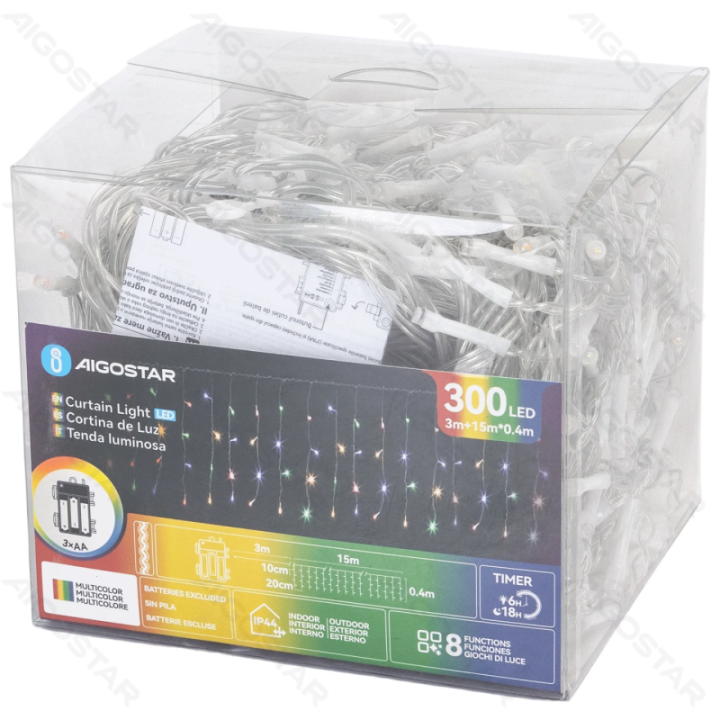 3AA battery icicle (flush) flat string lights, RGBY, 15m*0.4m, IP44, Indoor&Outdoor 75 strips