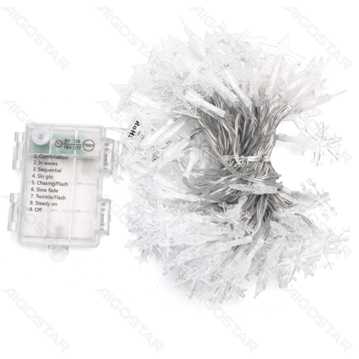3AA battery star snowflake string lights, cold white, 10m ,IP44, Indoor&Outdoor