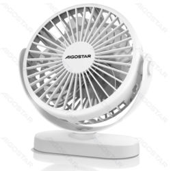 Portable Table Fan, 6 Inches, 5 Blades, 3 Speeds, 1500mAh, White