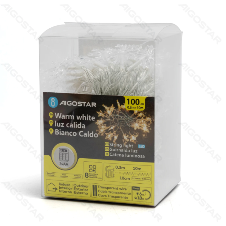 3AA battery star snowflake string lights, warm white, 10m ,IP44, Indoor&Outdoor