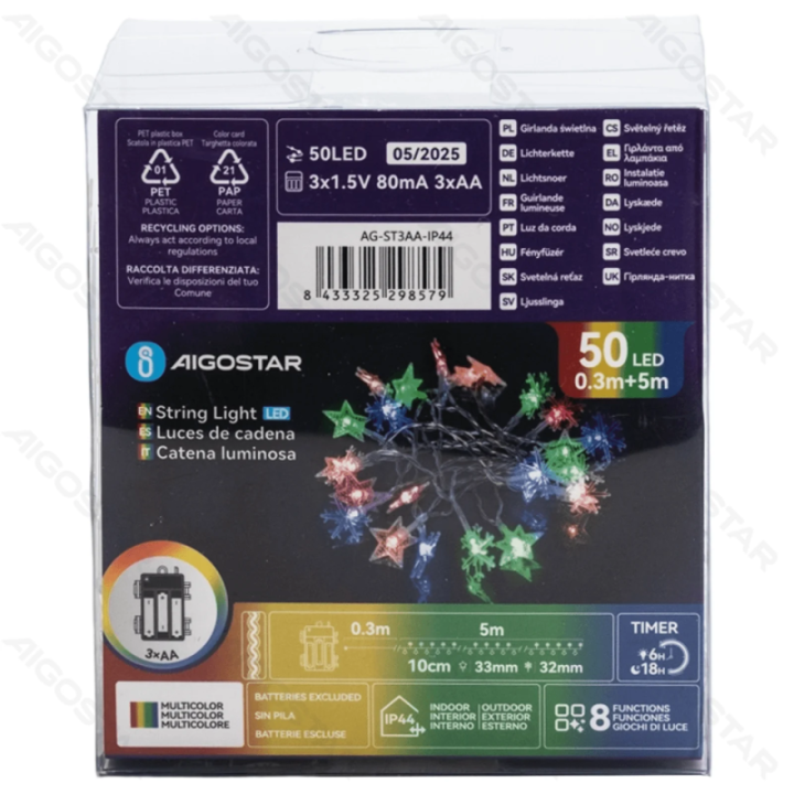 3AA battery star snowflake string lights, RGBY, 5m ,IP44, Indoor&Outdoor