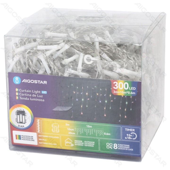 3AA battery icicle (wave) flat string lights, RGBY, 15m*0.6m, IP44, Indoor&Outdoor 75 strips