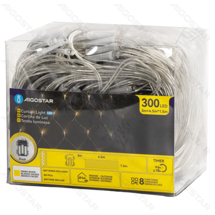 3AA battery net light flat string lights, warm white, 4.5m*1.5m, IP44, Indoor&Outdoor