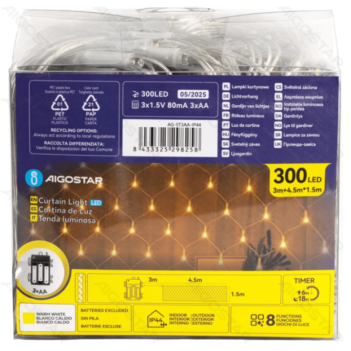 3AA battery net light flat string lights, warm white, 4.5m*1.5m, IP44, Indoor&Outdoor