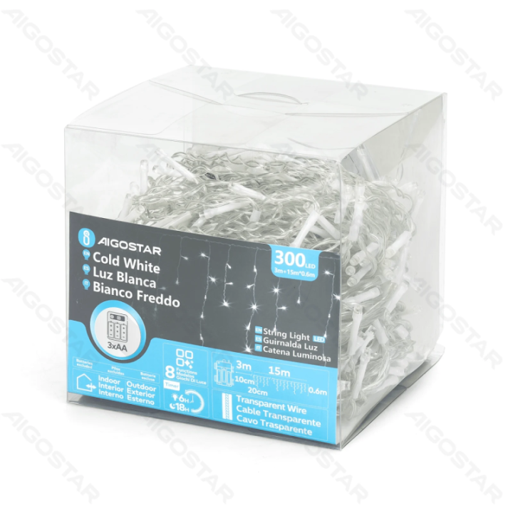 3AA battery icicle (wave) flat string lights, cold white, 15m*0.6m, IP44, Indoor&Outdoor 75 strips