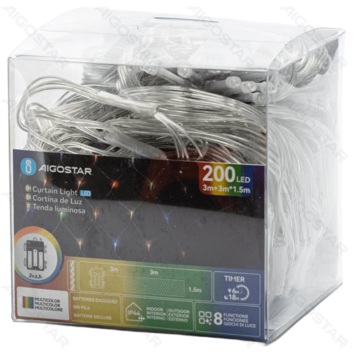 3AA battery net light flat string lights, RGBY, 3m*1.5m ,IP44, Indoor&Outdoor