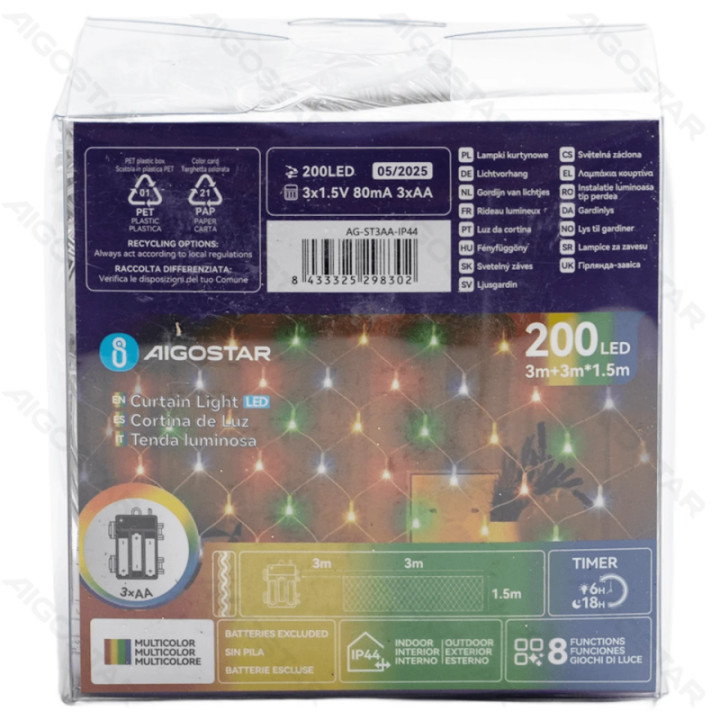 3AA battery net light flat string lights, RGBY, 3m*1.5m ,IP44, Indoor&Outdoor