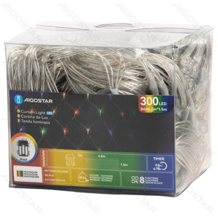 3AA battery net light flat string lights, RGBY, 4.5m*1.5m, IP44, Indoor&Outdoor