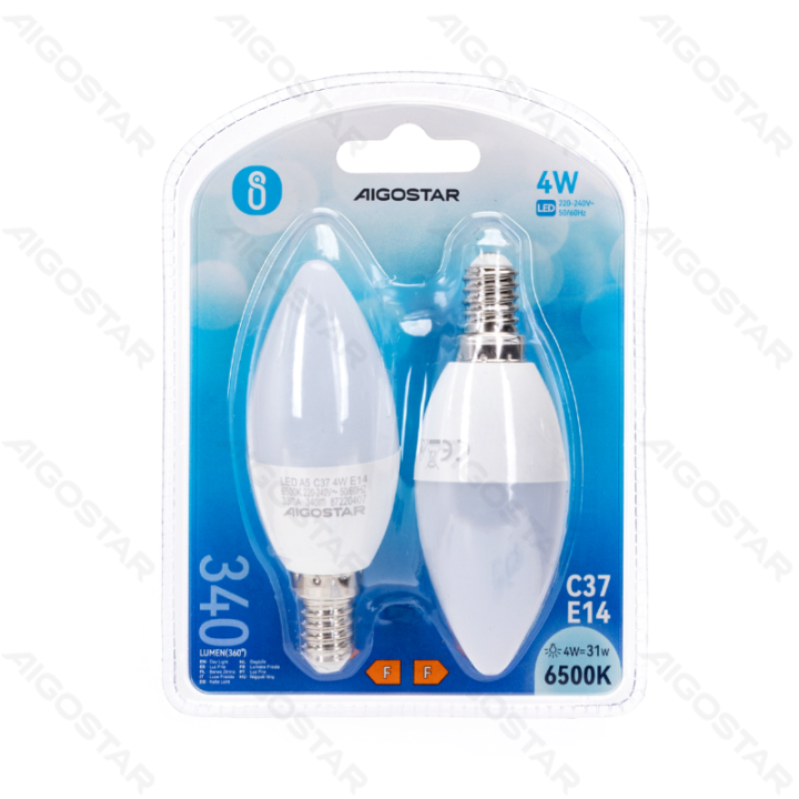 LED C37 Globe Bulb-E14-4W-6500K-340lm-2 pcs