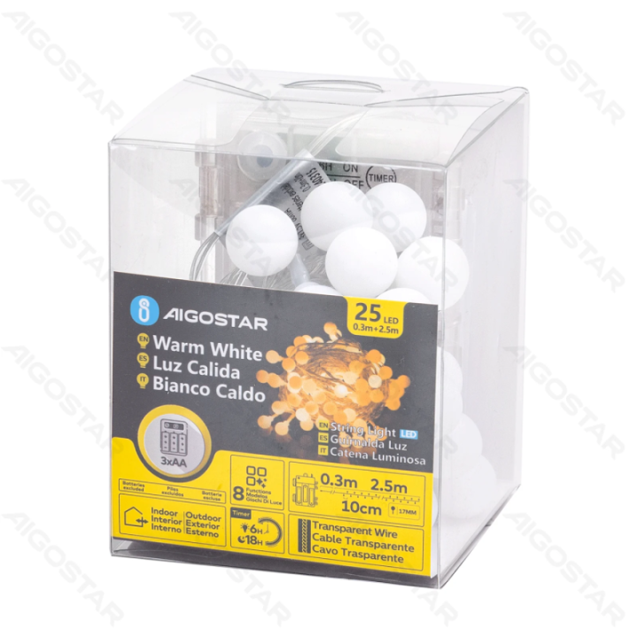 3AA battery milk bulb string lights, warm white, 2.5m ,IP44, Indoor&Outdoor