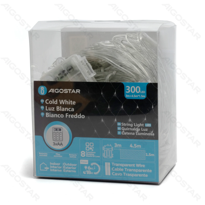 3AA battery net light flat string lights, cold white, 4.5m*1.5m, IP44, Indoor&Outdoor