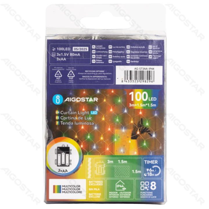 3AA battery net light flat string lights, RGBY, 1.5m*1.5m ,IP44, Indoor&Outdoor