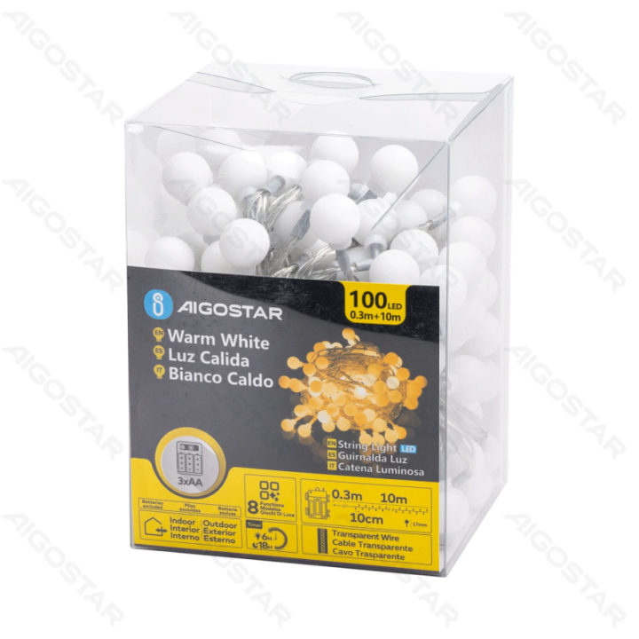 3AA battery milk bulb string lights, warm white, 10m ,IP44, Indoor&Outdoor