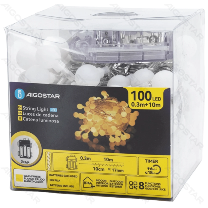 3AA battery milk bulb string lights, warm white, 10m ,IP44, Indoor&Outdoor