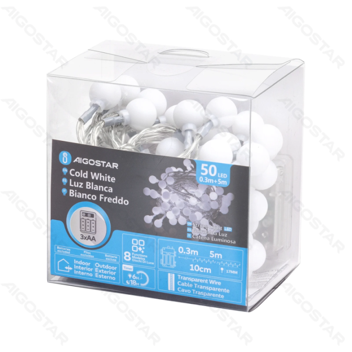 3AA battery milk bulb string lights, cold white, 5m ,IP44, Indoor&Outdoor