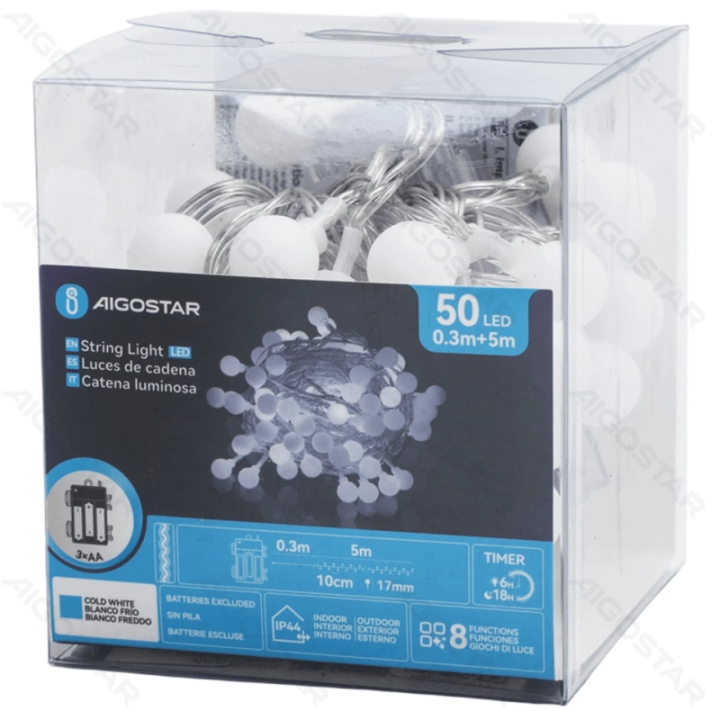 3AA battery milk bulb string lights, cold white, 5m ,IP44, Indoor&Outdoor