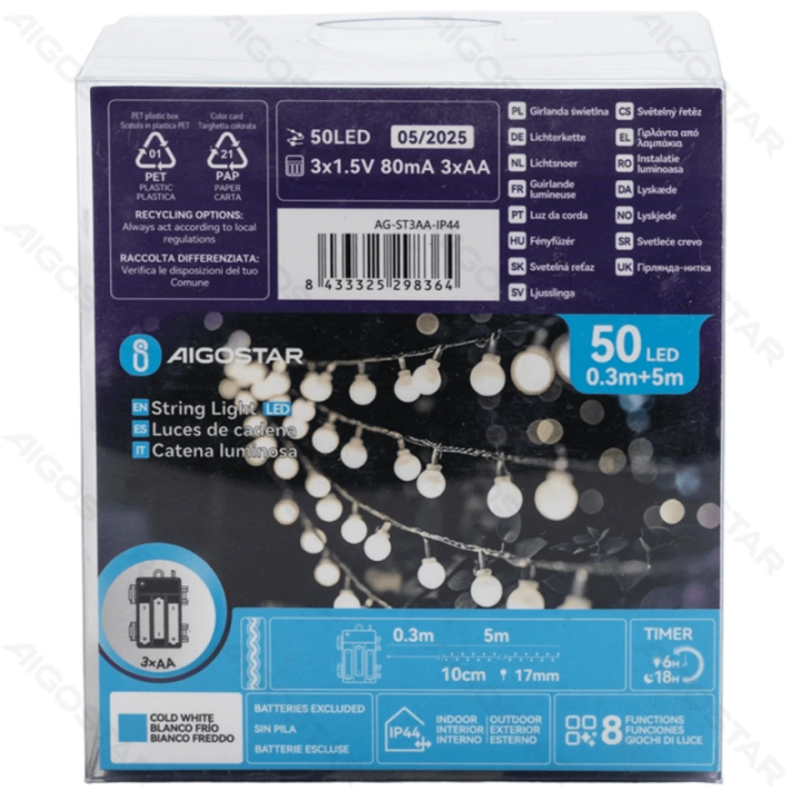 3AA battery milk bulb string lights, cold white, 5m ,IP44, Indoor&Outdoor