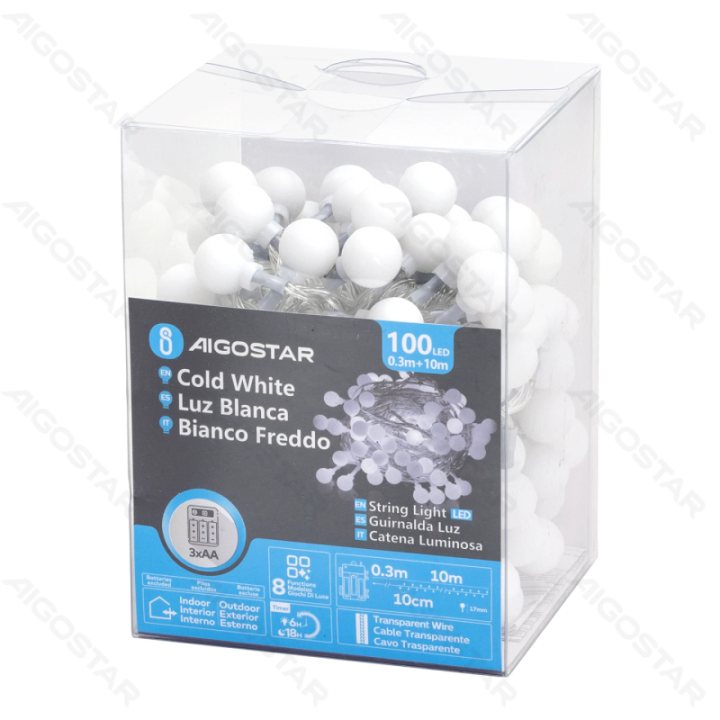 3AA battery milk bulb string lights, cold white, 10m ,IP44, Indoor&Outdoor